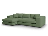 TENDANCE - Canapé d'angle 5 places en tissu structuré vert