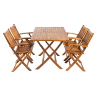 Conjunto de 4 sillones plegables de jardín y mesa de teca 140 cm