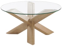 VALLEY - Table basse ronde en verre avec pieds effet bois clair ⌀ 70