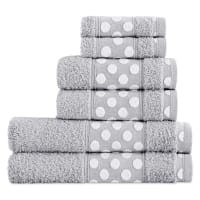 LUNARES - Juego 6 toallas de baño de algodón 450 Gr.  Gris Claro