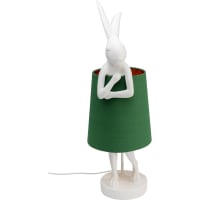 ANIMAL - Lampe lapin en polyrésine blanche et abat-jour en lin vert H68