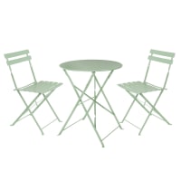 Conjunto de mesa y 2 sillas de jardín Sira  verde salvia de acero