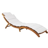 KOS - Chaise longue en bois d'acacia avec matelas gris anthracite