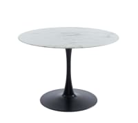 MONIKA - Table de séjour verre effet marbre ronde 110cm pied noir