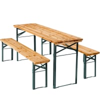 Conjunto de mesa y bancos de madera 3 piezas madera marrón