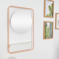 Espejo de pared de estilo escandinavo redondo con estante Rosa 60x40