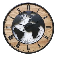 Orologio mappa del mondo in legno e metallo nero e marrone ø 50 cm