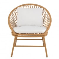 CARACAS - Fauteuil d'extérieur effet rotin avec coussin blanc