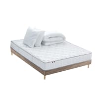 PACK COSMOS - Ensemble Matelas Ressort + Sommier Kit + couette + Oreiller 160x200cm