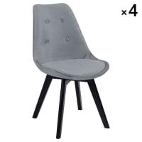 NORA - Lot de 4 chaises en velours gris et bois de hêtre noir