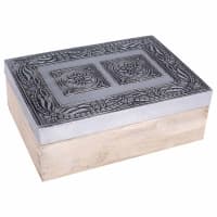 Caja joyero de madera con tapa de metal repujada Plata 18X13X08H CM