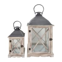 MAGIC ATMOSPHERE - Set de 2 lanternes décoratives en bois et pvc marron clair et gris
