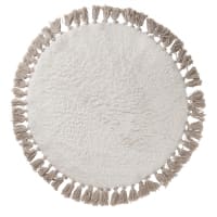 KIDS - Tapis fantaisie coton blanc et taupe avec pompons 70x90cm