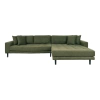 LIDO - Canapé d'angle droit en tissu pieds noirs L290cm vert olive 4 places
