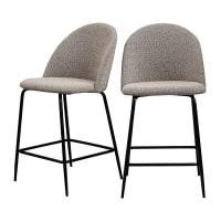 VITIKKO - Lot 2 fauteuils de bar 65cm en tissu bouclette et pieds noirs taupe