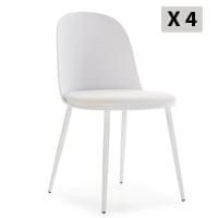 KANA - Lot de 4 chaises blanches, pieds en métal et assise rembourrée