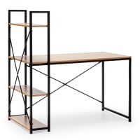 LIDIA - Mesa de escritorio 3 estantes negro, estilo industrial, 120 cm