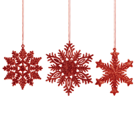Set de 3 boules de Noël étoiles rouges à paillettes - 10cm
