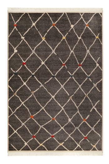 Tappeto etnico chic a frange multicolore sfondo marrone 133x200 MARCHE  BONSECOURS