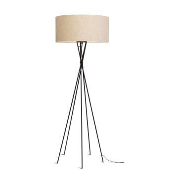 Lampadaire 145cm abat-jour rotin culot e27 pied noir