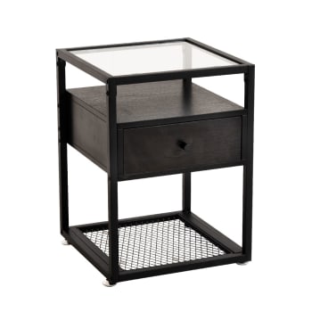 mesa auxiliar negra de madera y metal estilo industrial LITE | Maisons du