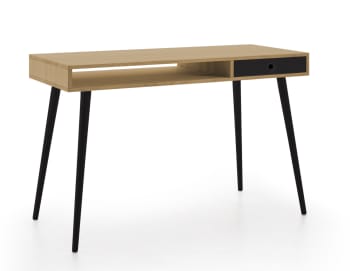 Mesa de escritorio negro, 2 cajones, estilo industrial, 110x50x76 cm TULUM