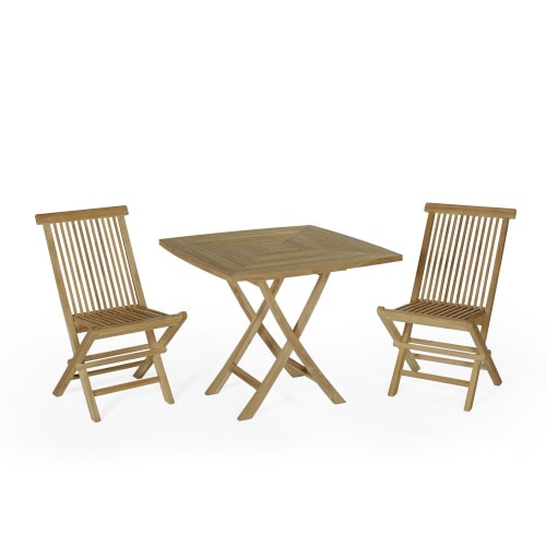 Jardin Ensemble table et chaises de jardin | Salon de jardin 2 chaises en teck massif - WS70250