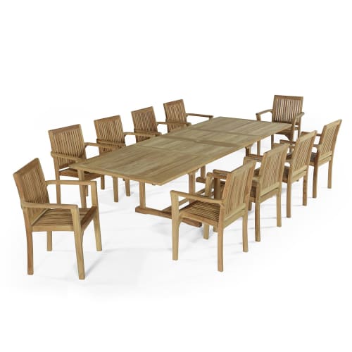 Jardin Ensemble table et chaises de jardin | Salon de jardin 10 fauteuils en teck massif - JX26778