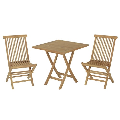 Jardin Ensemble table et chaises de jardin | Salon de jardin 2 chaises en teck massif - JG42812