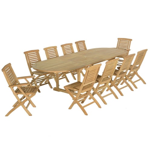Jardin Ensemble table et chaises de jardin | Salon de jardin 8 chaises + 2 fauteuils en teck massif - NY97104