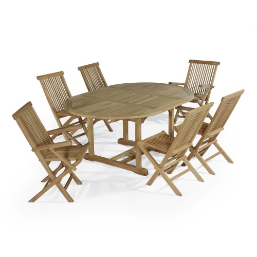 Jardin Ensemble table et chaises de jardin | Salon de jardin 4 chaises avec 2 fauteuils en teck massif - HB35129