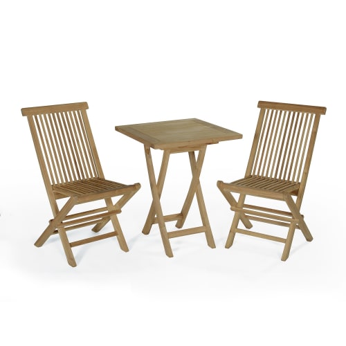 Jardin Ensemble table et chaises de jardin | Salon de jardin 2 chaises en teck massif - SW64498