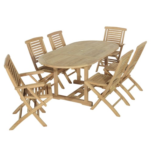 Jardin Ensemble table et chaises de jardin | Salon de jardin 4 chaises + 2 fauteuils en teck massif - HS48098