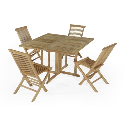 Jardin Ensemble table et chaises de jardin | Salon de jardin 4 chaises en teck massif - XV31799