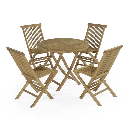 Jardin Ensemble table et chaises de jardin | Salon de jardin 4 chaises en teck massif - CP47239