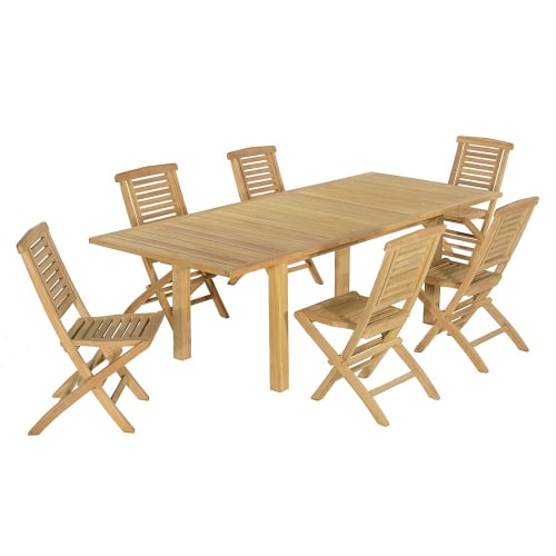 Jardin Ensemble table et chaises de jardin | Salon de jardin 6 chaises en teck massif - EJ77764