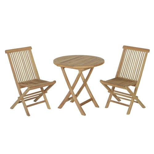Jardin Ensemble table et chaises de jardin | Salon de jardin 2 chaises en teck massif - IV79239