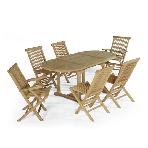 Jardin Ensemble table et chaises de jardin | Salon de jardin 4 chaises avec 2 fauteuils en teck massif - NW31686