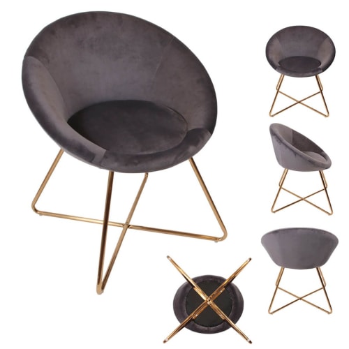 Canapés et fauteuils Fauteuils | Fauteuil  velours gris et piétement doré - JR04859