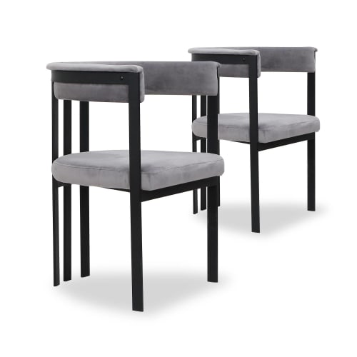 Canapés et fauteuils Fauteuils | Lot de 2 fauteuils en velours argent et pieds noir - GZ71513