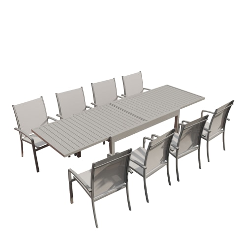 Jardin Ensemble table et chaises de jardin | Table de jardin 8 places en aluminium argent - VD45411