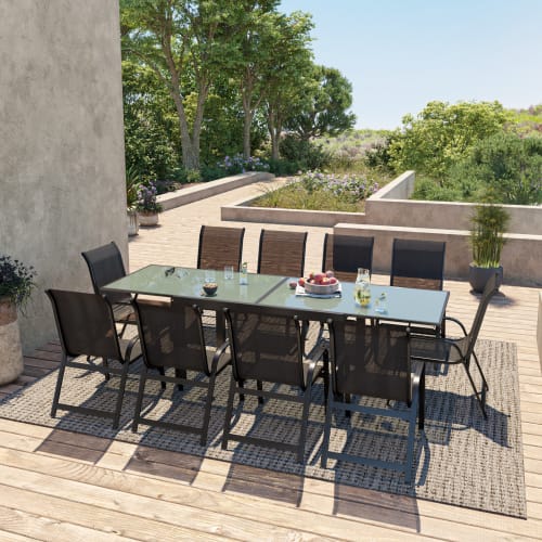 Jardin Ensemble table et chaises de jardin | Table de jardin 10 personnes en aluminium noir - MK66951