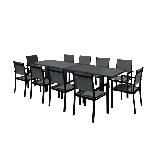 Jardin Ensemble table et chaises de jardin | Table de jardin 10 places en aluminium noir - HT50448