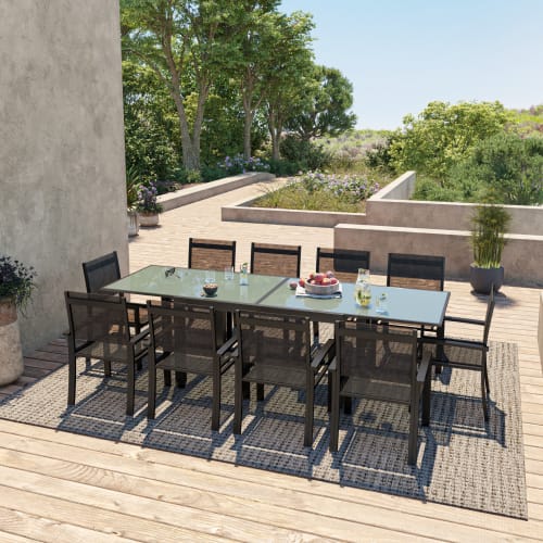 Jardin Ensemble table et chaises de jardin | Table de jardin 10 places en aluminium noir - PP34045