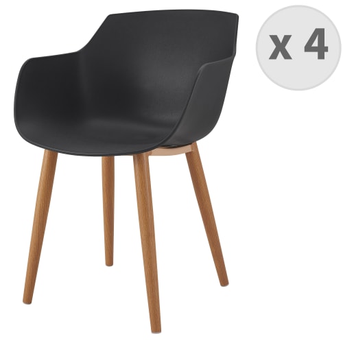 Meubles Chaises | Chaise scandinave noir pied métal effet bois (x4) - RC73628