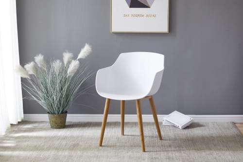 Meubles Chaises | Chaise scandinave blanc pied métal effet bois (x4) - SG26345