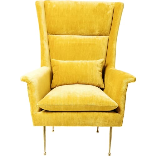 Canapés et fauteuils Fauteuils | Fauteuil rétro en velours jaune et acier doré - HX23207