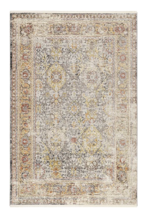 tapis vintage boheme a poils ras et franges multicolore beige 170x120 soho maisons du monde