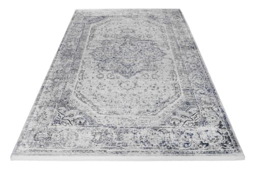 Tappeto vintage boho a pelo corto e frange grigio blu beige 290x200 |  Maisons du Monde