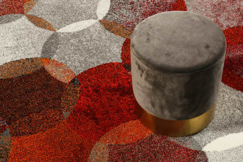 Tapis motif cercles vintage rouge/gris pour salon, chambre 170x120